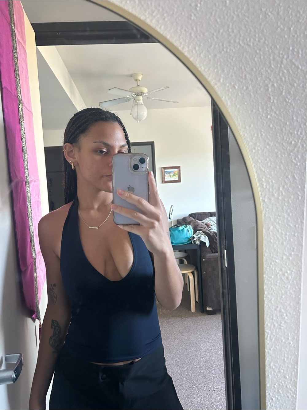 shein EZwear navy blue halter top